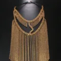 Gold rhinestone long tassel face mask sparkly party club performance costume accessory - Rhinestone Tassel Style (FJ1421) / Gold