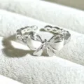 Sweet bow open ring silver color enamel rhinestone adjustable cute jewelry for women girls - White Enamel Bow Knot (JZ1512A) / Silver
