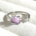 Close-up detail of a sweet girl style open ring featuring a purple star and crystal on metal. - Purple Star Zirconia (JZ1989A) / Silver