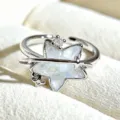 Detailed close-up of the sweet celestial star open ring, highlighting fine craftsmanship. - Adjustable Open / Orbit Ring Pentagram Style with Diamonds (JZ2301A) / Silver
