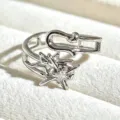 Close-up detail of the sparkling star open ring, showcasing exquisite craftsmanship and metallic shine. - Adjustable Open / Multi-star Meteor Inlaid Style (JZ2655A) / Silver