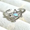 Close-up detail of the sweet celestial open ring featuring star and iridescent orb design. - Adjustable Open / Star Orbit Round Bead Style (JZ2871A) / Silver