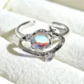 Chic silver-plated open ring featuring a stunning iridescent planet design with sparkling crystals. - Adjustable Open / Planet Iridescent Round Bead Style (JZ2896A) / Silver