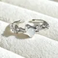 Sweet silver open ring with white stone star design, delicate fashion jewelry detail view. - Adjustable Open / White Imitation Stone Star (JZ3374A) / Silver