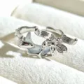 Sweet moon flower open ring, elegant silver tone fashion jewelry for women and girls daily wear. - Adjustable Open / Crescent Moon and Flower (JZ5423) / Silver