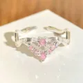Korean style pink zircon open ring, sweet Y2K style stacking finger ring for women. - Adjustable Open / Round Zirconia Style (JZ0720A)