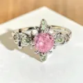 Y2K rosa Zirkon offener Ring vintage Stil süße silberne Finger Schmuck für Damen - Einstellbar Offen / Vintage Geschnitzter Stil (JZ5825A)