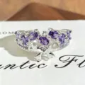 Silver purple zircon bow open ring, trendy niche design stackable statement jewelry for women. - Purple Oval Bowknot Style (JZ4126A) / Adjustable Open