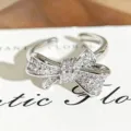 Silver bow zircon open ring, delicate sparkly micro-pave adjustable ring for women. - Fine Micro-Inlaid Bowknot Style (JZ6140) / Adjustable Open