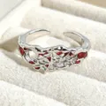 Open adjustable silver ring featuring red enamel drip spiderweb design for daily chic style. - Red Spiderweb Style (JZ0248A)