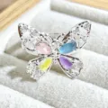 Detailed shot of a sweet butterfly open ring with colorful teardrop stones and sparkling cubic zirconia. - Colorful Butterfly Style (JZ0565A)