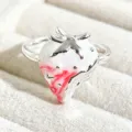 Cute strawberry enamel open ring for women sweet style silver plated finger jewelry gift - White Red Strawberry Style (JZ0582A)