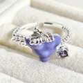 Close-up detail of the sweet purple grape ring with enamel and sparkling crystal stone. - Purple Grape Style (JZ0678A)