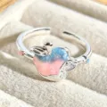 Sweet cute apple ring with pink blue glitter enamel finish, adjustable open band jewelry. - Pink Blue Gradient Apple Style (JZ5077A)