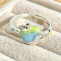 Close-up detail of the sweet apple enamel ring showing gradient blue and green colors. - Blue Green Gradient Apple Style (JZ5082A)