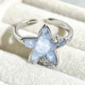 Sweet open star ring with light blue glitter and rhinestones for cute daily wear. - Blue Big Star Style (JZ5413A)