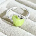 Sweet green apple enamel open ring, cute fruit design silver color stackable finger jewelry. - Green Glitter Apple Style (JZ5435A)