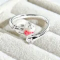 Close-up detail of sweet style open ring featuring pearl, enamel fruit motif and crystal. - Pearl Red White Floral Style (JZ5713A)