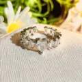 Silver open ring with sparkling heart-shaped cubic zirconia crystals and vintage milgrain edge detail. - Adjustable Open / Clear Diamond Vintage Beaded Edge (JZ3840)