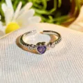 Exquisite purple heart zircon open ring, stylish silver-tone stackable ring for women. - Adjustable Open / Purple Diamond Gem Open Style (JZ4693A)