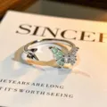 Eleganter mintgrüner Emaillierter Schmetterling Offener Ring mit funkelndem Zirkonia. - Frischer Schmetterling Stil (JZ1656A) / Einstellbar Offen