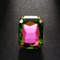 Viereckiger Strass verstellbarer Ring, bunter Kristall Modeschmuck für Damen, trendiges Design. - Großer Quadratischer Strass (Versilbert) / Mehrfarbig