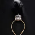 Gotische schwarze Feder Krone Haarreif Strass Kristall Tiara Damen Party Haarschmuck - Schwarze Feder / Vergoldung