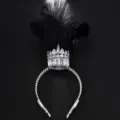 Gotischer schwarzer Feder Strass Krone Haarreif für Damen, luxuriöses Party Haaraccessoire - Schwarze Feder / Versilbert