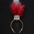 Rotes Feder-Strass-Kronen-Stirnband, elegantes Luxus-Gothic-Party-Haarschmuck-Modell. - Rote Feder / Vergoldung