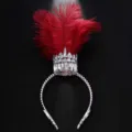 Gotischer roter Feder Strass Krone Haarreif, dramatische Königin Tiara für Party Haarschmuck - Rote Feder / Versilbert