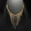 Elegante diadema flecos pedrería dorada tiara cristal brillante accesorio cabello para mujer - Dorado