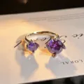 Exquisite purple zircon open ring, double stone silver ring for women chic daily wear - Double-headed Open Niche Style (JZ1485A) / Adjustable Open