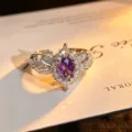 Elegant purple zircon open ring featuring hollow floral design and sparkling micro-paved stones. - Flower and Line Combo Style (JZ4938) / Adjustable Open