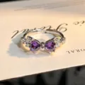 Stunning purple zircon open ring with heart butterfly design, chic stackable silver ring for women. - Heart Bow Style (JZ5880A) / Adjustable Open