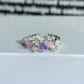 Silver open ring featuring colorful enamel flowers and sparkling cubic zirconia stones. - Adjustable Open / Multicolor Enamel Flower Style (JZ0085A)