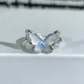 Trendy silver butterfly open ring with blue enamel and sparkling cubic zirconia for women. - Adjustable Open / Blue Enamel Butterfly Style (JZ0139B)
