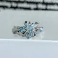 Silver open ring featuring a blue star cubic zirconia and vibrant blue enamel details. - Adjustable Open / Blue Star Zirconia Style (JZ0346A)