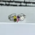 Colorful zircon enamel flower adjustable open ring detail view, vibrant dopamine jewelry. - Adjustable Open / Multicolor Heart Zirconia Flower Style (JZ0380A)