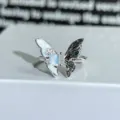 Exquisite butterfly zircon open ring with colorful enamel flowers for women, delicate stackable style. - Adjustable Open / Light Blue Asymmetric Butterfly Style (JZ0821B)