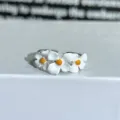 Sweet daisy enamel open ring with colorful flower zircon design for women daily jewelry wear - Adjustable Open / White-Yellow Enamel Zirconia Flower Style (JZ1191A)