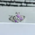 Sweet style colorful enamel zircon open ring detail view showcasing delicate floral and shell design. - Adjustable Open / Purple Enamel Shell Butterfly Style (JZ1977A)