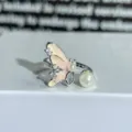 Enamel butterfly ring with pearls and cubic zirconia, adjustable open ring for women. - Adjustable Open / Multicolor Enamel Butterfly Pearl Style (JZ2259B)