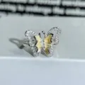 Silver butterfly ring with sparkling cubic zirconia and yellow enamel accent for women. - Adjustable Open / Light Yellow Enamel Zirconia Butterfly Style (JZ2531A)