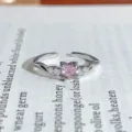 Silver open ring featuring a sparkling pink heart zircon and side stones, chic and stylish. - Heart Pave Style (JZ3250A)