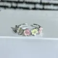 Trendy colorful enamel flower zircon open ring for women, chic stackable fashion jewelry. - Adjustable Open / Multicolor Enamel Flower Zirconia Style (JZ3450B)