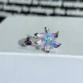 Detailed view of the colorful enamel flower open ring with purple zircon stone for women. - Adjustable Open / Purple Heart Zirconia Flower Style (JZ3750A)