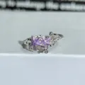 Close-up of a silver open ring with purple enamel starfish design, delicate style for daily wear. - Adjustable Open / Purple Enamel Star Coral Style (JZ3752A)