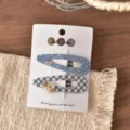 Carini fermagli per capelli a quadri e pois per donne e ragazze, eleganti mollette becco d'anatra. - Clip BB a Goccia d'Acqua a Pois Serie Blu (FJ911) / 2 Pezzi/Set