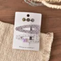 Set di mollette per capelli a quadri e fiori su carta, dettagli di fermaglio carino. - Clip BB a Goccia d'Acqua con Fiori Viola (FJ911) / 2 Pezzi/Set