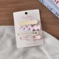 Sweet aesthetic hair clips set featuring floral and plaid designs, perfect for daily wear. - Set of 4 / Pink Series Floral Round Wave